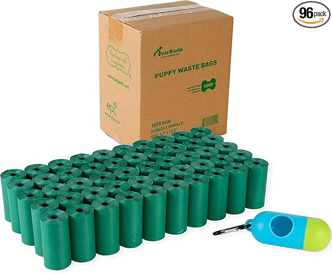 PETSWORLD Scented Dog Poop Bags, Biodegradable Waste Bags for Dogs with Dispenser and Leash Clip, Thick, Sturdy Leak-proof Poop Waste Bags, Odor Proof Bags in Cucumber Scent, 3000 Count Poop Bag Rolls