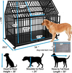 Heavy Duty Dog Crate 54 inch with Mat XL Large Pet Dog Cage Crate Kennel with Roof Top 2 Doors Removable Trays, Lockable Wheels Escape-Proof for High Anxiety Dogs (Black, 54 inch)