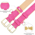Leather Dog Collar for Small Medium Large Dogs, Soft Padded Dog Leather Collar with Heavy Duty Gold Buckle, Durable & Comfortable for Puppy Dogs Daily Walking (Hot Pink, XS)