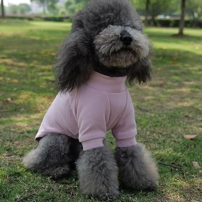 Lovelonglong Ribbed Dog T-Shirt Cotton Knitted Dog Sweaters for All Season Pet T-Shirts for Large Medium Small Dogs Light Pink L