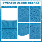 Mihachi Turtleneck Dog Sweater - Winter Coat Apparel Classic Cable Knit Clothes with Leash Hole for Cold Weather, Ideal Gift for Pet in New Year Lake Blue