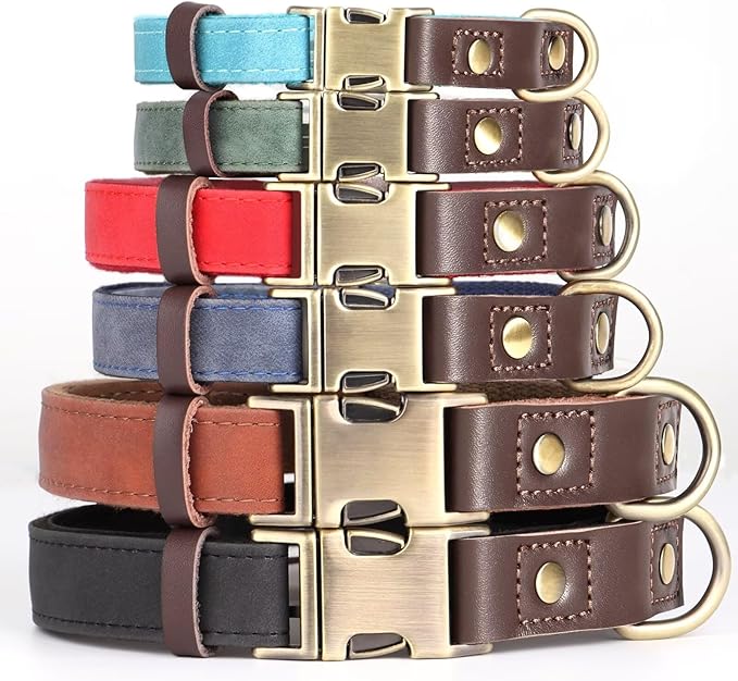 Didog Soft PU Leather Dog Collars for Small Dogs,Classic Adjustable Dog Collars with Quick Release Metal Buckle,Easy Clean and Comfortable with Nylon Lining,Red,S Neck 10-15"