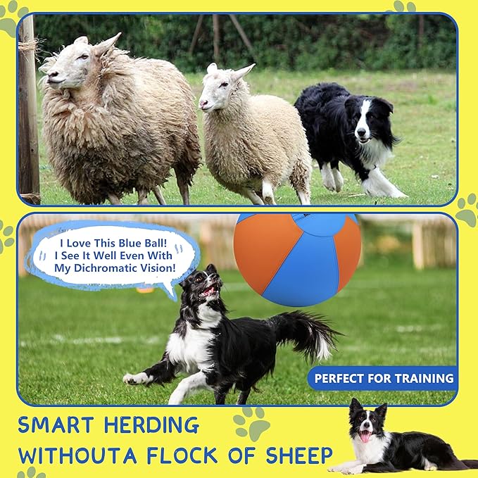 Herding Ball for Dogs and Horses - 18" Jolly Ball for Dogs, Agility Training Equipment, Herding for Australian/German Shepherd, Improved Bite-Resistant, Reinforced Sewing Dog Toys - Blue&Orange (NEW)