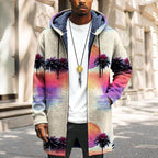 LIZALIG Long Hooded Cardigan Men Japanese Art Style Fashion Cool Graphic Coats Winter Warm Lined Fleece Jacket