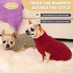 2 Pack Dog Sweaters for Small Dogs Turtleneck Pullover Cable Knit Puppy Stretch Clothes Chihuahua Yorkie Pomeranian Toy Poodle Boy Girl Pets Winter Doggie Clothes (S, Red & Brown)
