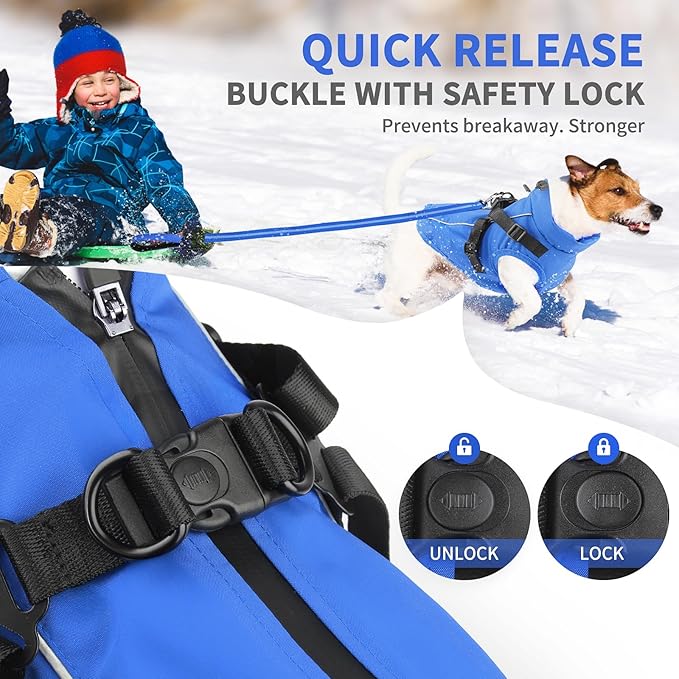 Dog Winter Coat Reflective Water-Resistant Jacket, Fleece Lined Windproof Puppy Coat with Back Zipper & D-Ring, Cold Weather Dog Coats for Small Medium Large Dogs (L, Blue)