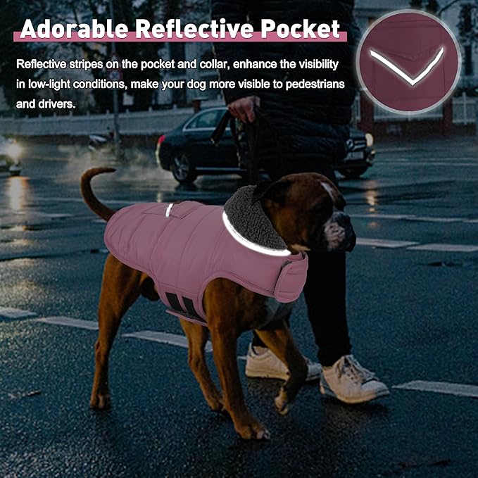 Dog Coat, Waterproof Dog Winter Jacket with Pocket, Reflective Adjustable Pet Snow Vest, Warm Cozy Fleece Sweater for Small Medium Extra Large Dogs - Light Pink, S
