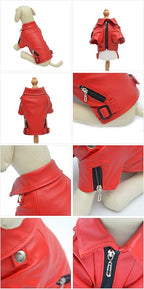 Lovelonglong Cool Dog Leather Jacket, Warm Coats Dogs Windproof Cold Weather Coats for Large Medium Small Dogs, Toy Poodle Clothing Red XS