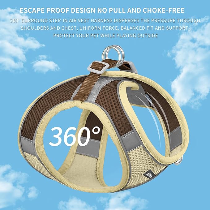 AIITLE Comfortable Dog Harness and Leash Set for Walking - Summer Step in Vest Harness,Reflective Bands, Adjustable No Pull Puppy Essentials, for Small Dogs and House Cats Beige XS