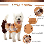 Dog Sweater Dress Plaid Knitwear for Small Medium Dogs Warm Puppy Pet Turtleneck Stretch Pullover Cute Fall Winter Vest Clothes with Leash Hole for Christmas (Coffee, S)
