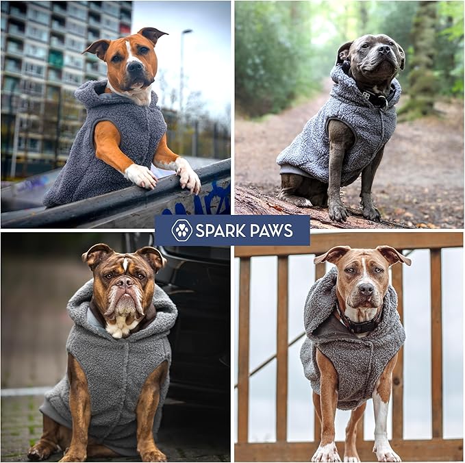 Spark Paws Teddy Dog Sweater, Sherpa Vest with Warm Fleece Lining, Winter Coat Suitable for Small Medium Large XL XXL Breeds - Grey - L