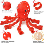 Dog Toys, Dog Plush Toy for Large Breed, Cute Squeaky Dog Toys with Rope Legs, Stuffed Animal Dog Chew Toys for Puppy, Small, Middle, Big Dogs (Red(Octopus))