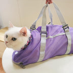 Cinf Cat Bathing Bag(Free Muzzle) Breathable Mesh Anti Scratch Adjustable Cat Grooming Bag for Nail Trimming, Bathing Soft Cat Washing Bag(Taro) L