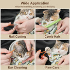 27.6" Large Cat Grooming Wrap – Anti-Escape Cat Wrap for Cutting Nails, Brushing & Medication – Soft, Comfortable, Reusable, Self-Adhering, Holds Cats Up to 15lbs (Cow Corn)