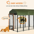 PawHut 8' x 4' x 6' Dog Kennel Outside, Welded Wire Outdoor Dog Kennel Run with 360° Rotating Bowls, Waterproof & UV Resistant Cover, for S&M&L Breeds, Chickens, Ducks, Green