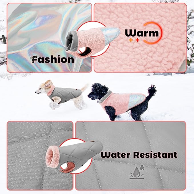 EMUST Dog Snow Jacket, Sweater for Dogs, Windproof Waterproof Fleece Lining Extra Warm Coats for Dogs, Pink, M
