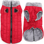 Warm Fleece Dog Coats with Durable Harness Buitl in D-Ring,Waterproof Doggie Jacket for Medium Dogs,Dog Vest for Cold Winter,Red XL