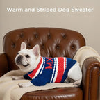 Dog Sweater for Small Medium Dogs & Cats, Classic Turtleneck Knitted Striped Pet Sweater, Warm Winter Soft Christmas Outfit for Boy & Girl Dogs, Large