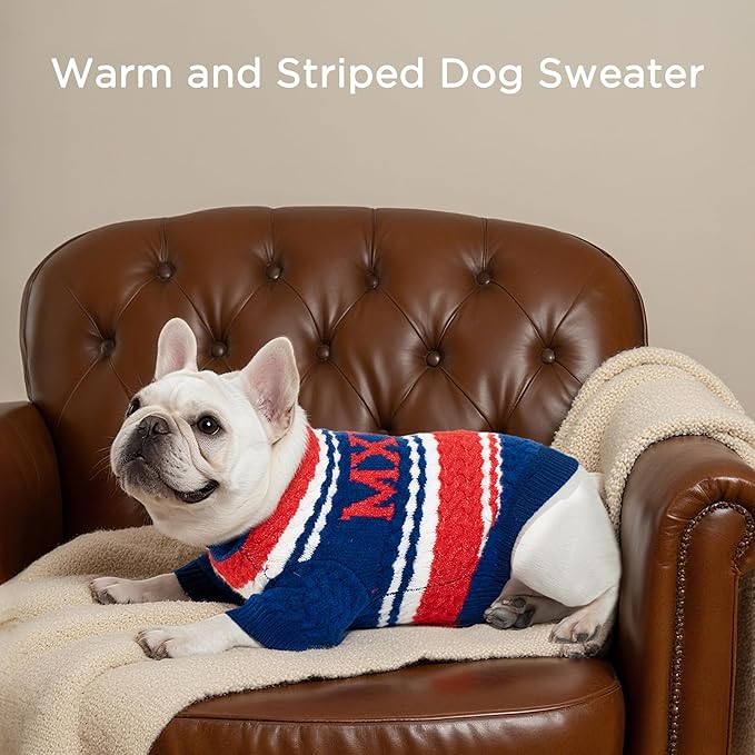 Dog Sweater for Small Medium Dogs & Cats, Classic Turtleneck Knitted Striped Pet Sweater, Warm Winter Soft Christmas Outfit for Boy & Girl Dogs, Large