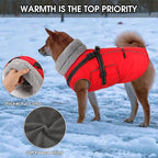 PETDSH Dog Coat Large, Built-in Harness Dog Jacket with Warm Fleece Lining, Waterproof Reflective Dogs Winter Coat, Pet Coats with Pocket and Trash Bags (Red, X-Large)