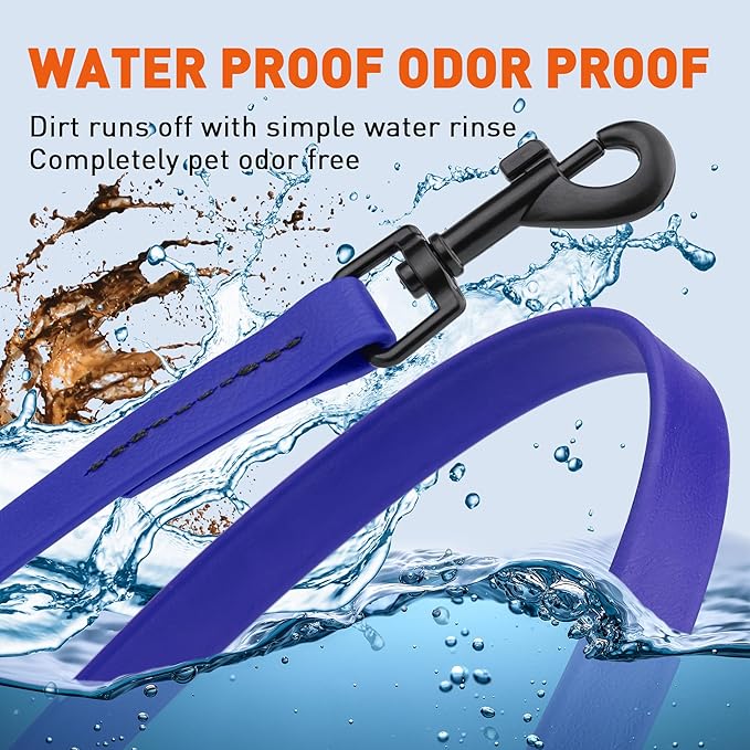 Dogline Biothane Waterproof Dog Leash Strong Coated Nylon Webbing with Black Hardware Odor-Proof Easy to Clean High Performance for Small or Large Dogs Made in USA 4 or 6 ft Lead, Blueberry Royal