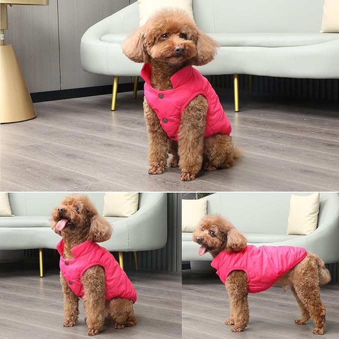 2 Layers Fleece Lined Warm Dog Jacket for Puppy Winter Cold Weather,Soft Windproof Small Dog Coat,Pink M