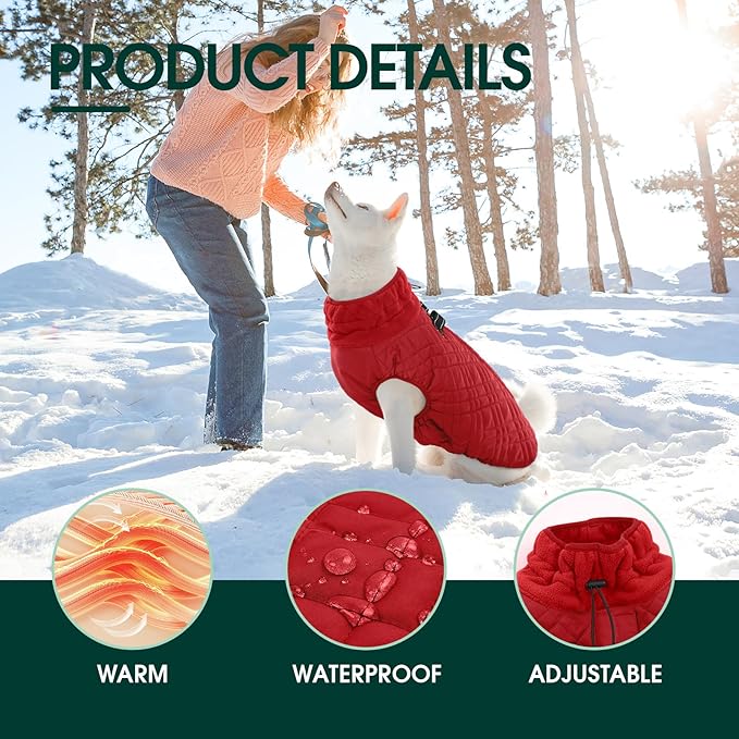 Kuoser XXXL Thermal Dog Suit | Extra Giant Apparel for St. Bernards | D-Ring Safety System Prevents Escape During Storms, Red XXL