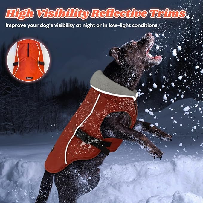 EMUST Dog Cold Weather Coats, Fleece Lining Small/Medium/Large Dog Jacket for Winter, Warm Waterproof Pet Winter Clothes for Large Dogs, Orange, XL