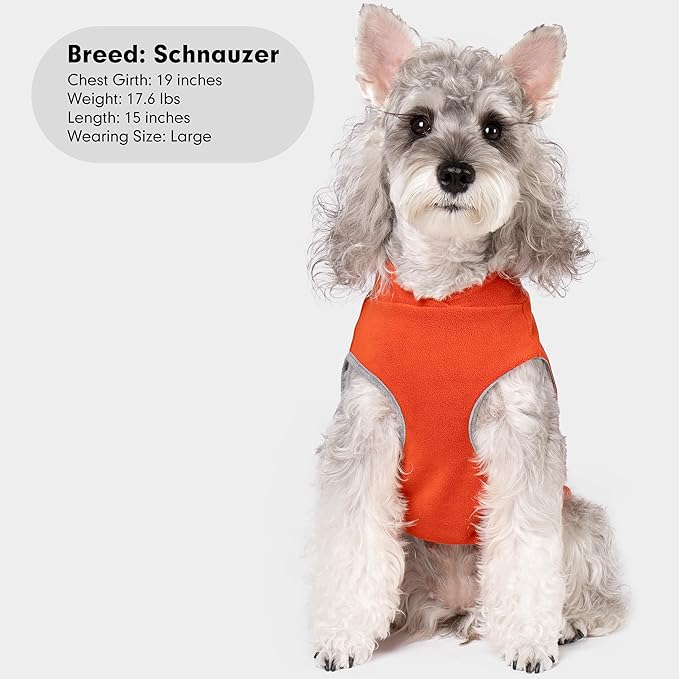 cyeollo Fleece Dog Sweater Vest, Reflective Doggie Sweatshirt Pullover Dog Jacket for Small Medium Large Dogs Clothes Boy Girl Pets, Orange & Red L