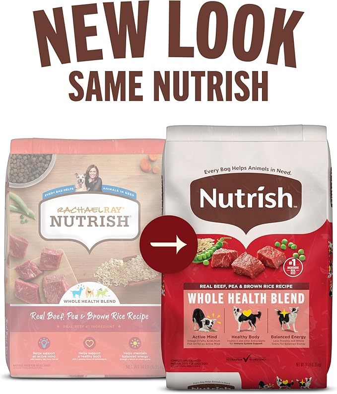 Nutrish Dry Dog Food, Real Beef, Pea & Brown Rice Recipe Whole Health Blend for Adult Dogs, 6 lb. Bag (Rachael Ray)