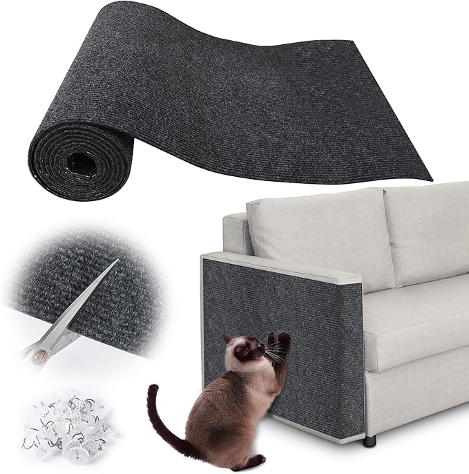 Cat Scratch Furniture Protector - 100" x 17" Trimmable Self-Adhesive Cats Claws Scratch Pads, DIY Cat Climbing Couch Protector for Scratch Post Cat Tree Replacement Indoor (Dark Gray)