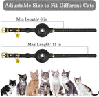 OOPSDOGGY Leather AirTag Cat Collar with Bell - Non Breakaway Kitten Collar with Apple Air Tag Holder - Lightweight GPS Pet Collars for Girl Boy Cats, Small Dogs, Puppies (Black)