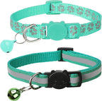 BANMODER 2 Pack Reflective Cat Collar Breakaway with Bell,Personalized Kitten Collars,Adjustable Safety Buckle Collar for Male Cats Girls & Boys (Dark Green)