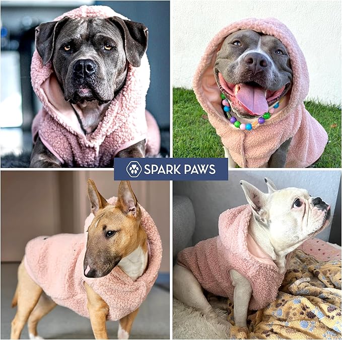 Spark Paws Teddy Dog Sweater, Sherpa Vest with Warm Fleece Lining, Winter Coat Suitable for Small Medium Large XL XXL Breeds - Pink - L