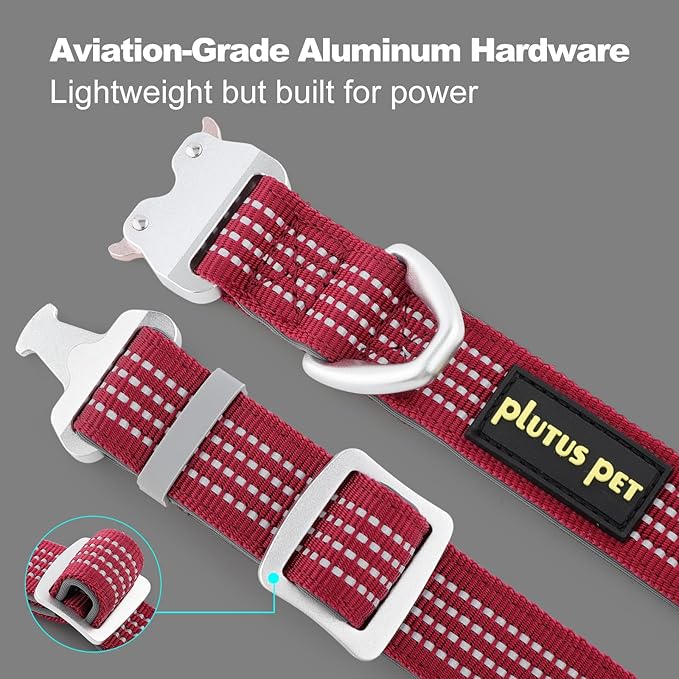 Plutus Pet Reflective Dog Collar with Aviation Aluminum Buckle, Neoprene Padded for Comfort, Lightweight, Heavy Duty Nylon Collar for Puppy Small Medium Large Dogs (Burgundy Red, M)