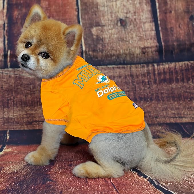 NFL Miami Dolphins Dog T-shirt Small. - Licensed Shirt for Pets Team Colored with Team Logos- Premium Stretchable Materials for the comfort of your Dog & Cat