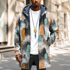 Mens Long Cardigan Hoodies Full Zip Fleece Lined Jackets Fashion Knitted Color Block Hooded Coat with Pockets