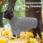 Queenmore Dog Sweater for Small Dogs, Ugly Christmas Pet Sweater, Cozy Knitted Dog Sweatshirt for Boy/Girl Puppy, Thermal Turtleneck Thick Jacket for Small Medium Large Canine - Grey, Size S