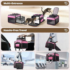 Top and 2 Sides Expandable Cat Carrier 17x11x11, TSA Airline Approved Dog Carriers for Medium Dogs, Soft-Sided Pet Carrier with Self-Locking Zippers for Kitten,Rabbit, Puppy, Guinea Pig Pink
