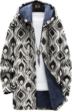 Mens Long Cardigan Hoodies Full Zip Fleece Lined Jackets Fashion Knitted Color Block Hooded Coat with Pockets