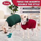 2 Pack Dog Sweaters for Big Dogs Turtleneck Pullover Cable Knit Large Size Stretch Clothes Pitbull Labrador Bulldog Doberman Boy Girl Pets Winter Clothes (XL, Red & Green)