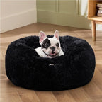 Bedsure Calming Dog Bed for Small Medium Dogs - Donut Washable Medium Pet Bed, 27 inches Anti-Slip Round Fluffy Plush Faux Fur Cat Bed, Black