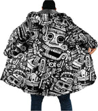 Mens Aztec Print Hoodie Heavyweight Cotton Fleece Jacket Zip Up Warm Long Sleeve Hooded Winter Midi Coat