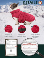 SPACE LION Dog Puffer Jacket, Down Winter Coat, Durable Outdoor Coat for Cold and Windy Conditions, Waterproof, Lightweight Jacket, Adjustable Fit for Small, Medium, Large Dogs(Red,16/XL)