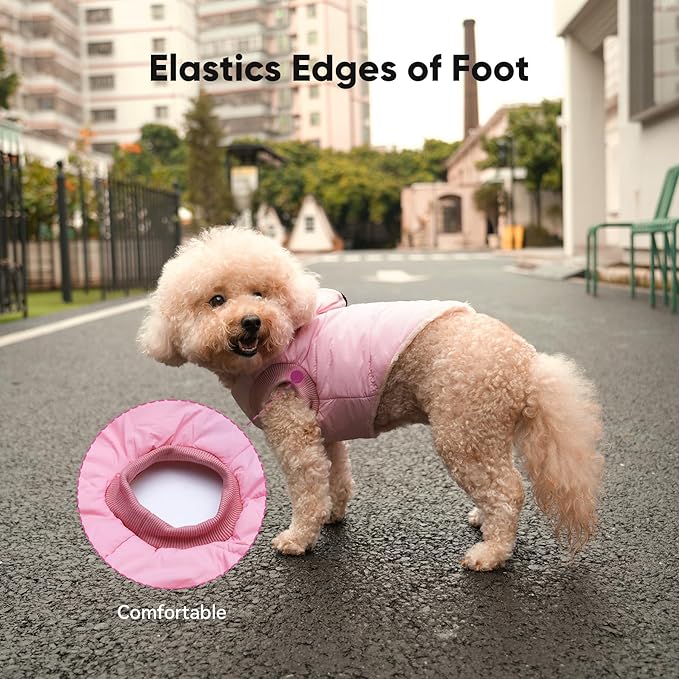 Fleece Lining Dog Hoodie with Harness Built in,Extra Warm Small Dog Jacket in Winter Puppy Coats with Hooded,Light Pink M
