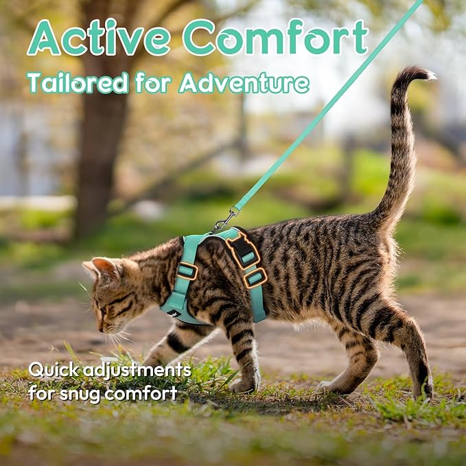 Dooradar Cat Harness and Leash Set, Escape Proof Safe Adjustable Kitten Vest Harnesses for Walking, Easy Control Soft Breathable Mesh Jacket with Reflective Strips for Cats, Green, XXS
