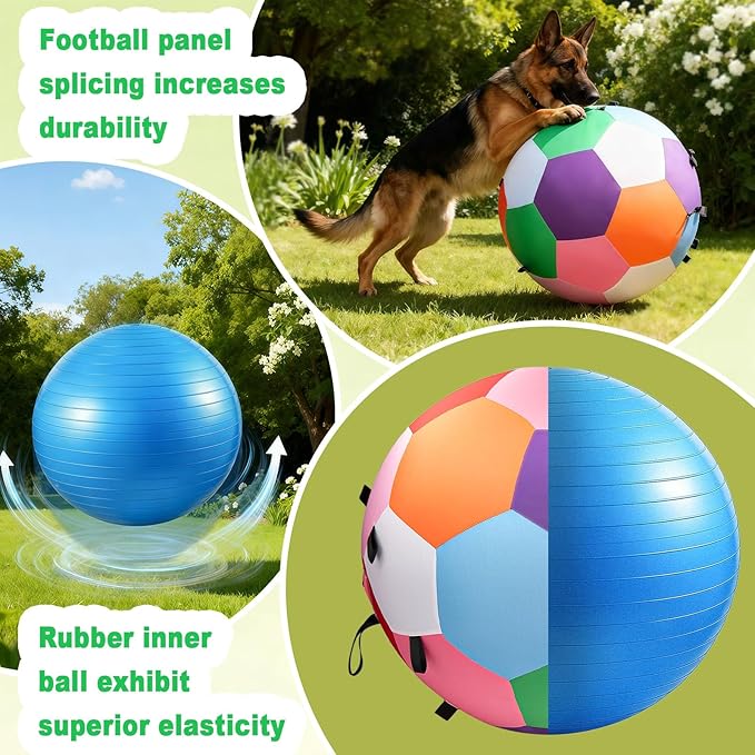 Herding Ball for Dogs, 25 inches Large Dog Toys for Australian Shepherd, Keep Them Busy for Exercise & Mental Stimulation, Interactive Collie Ball with Strap, Colorful
