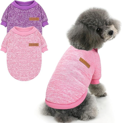 2 Pieces Pet Dog Classic Knitwear Sweater, Fleece Coat for Small,Medium Dogs,Warm Pet Dog Cat Clothes,Soft Puppy Customes for Chihuahua Yorkshire Tzu (Pink Purple,S)