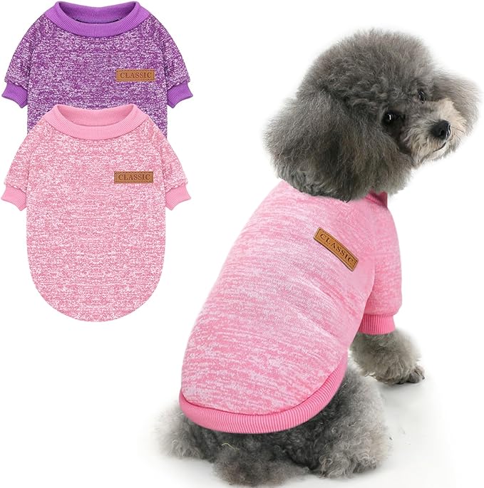 2 Pieces Pet Dog Classic Knitwear Sweater, Fleece Coat for Small,Medium Dogs,Warm Pet Dog Cat Clothes,Soft Puppy Customes for Chihuahua Yorkshire Tzu (Pink Purple,XXS)