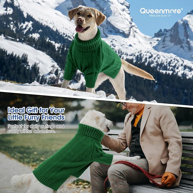 Queenmore Small Dog Sweaters for Small Dogs Girls Boys,Xmas Sweater Puppy,Turtleneck Knitted Sweater for Cat,Cold Weather Pullover for Doggie Male Female,Soft Doggy Sweater Pet Apparel(Green,S)